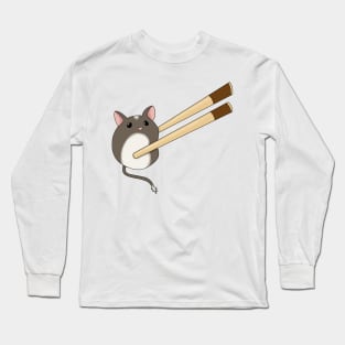 Cute brown gerbil mochi with chopsticks Long Sleeve T-Shirt